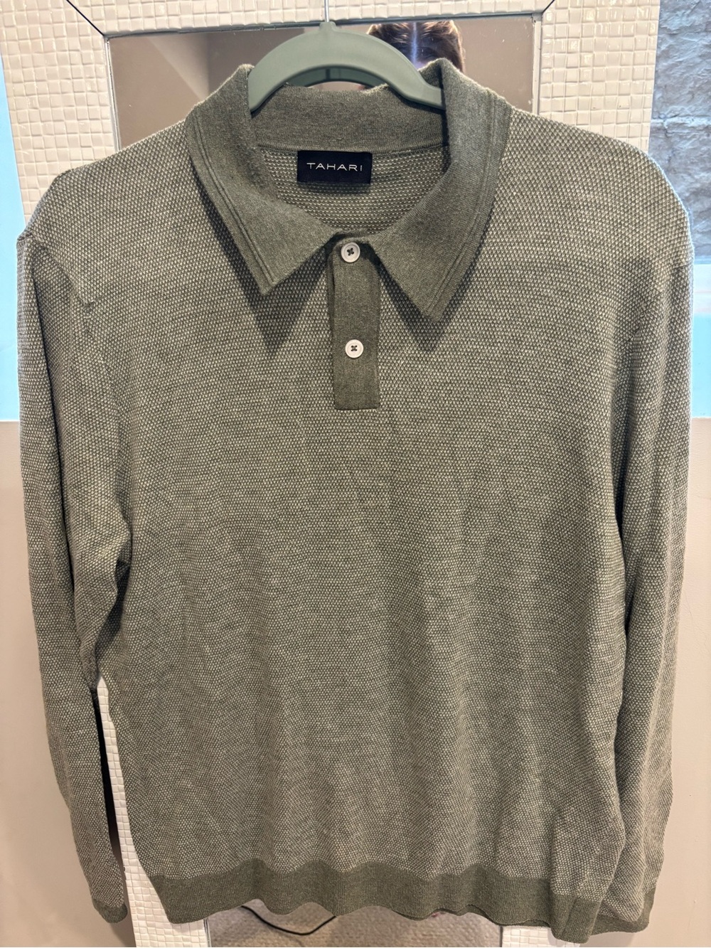 Tahari Men's Olive Polo Knit Long-Sleeve